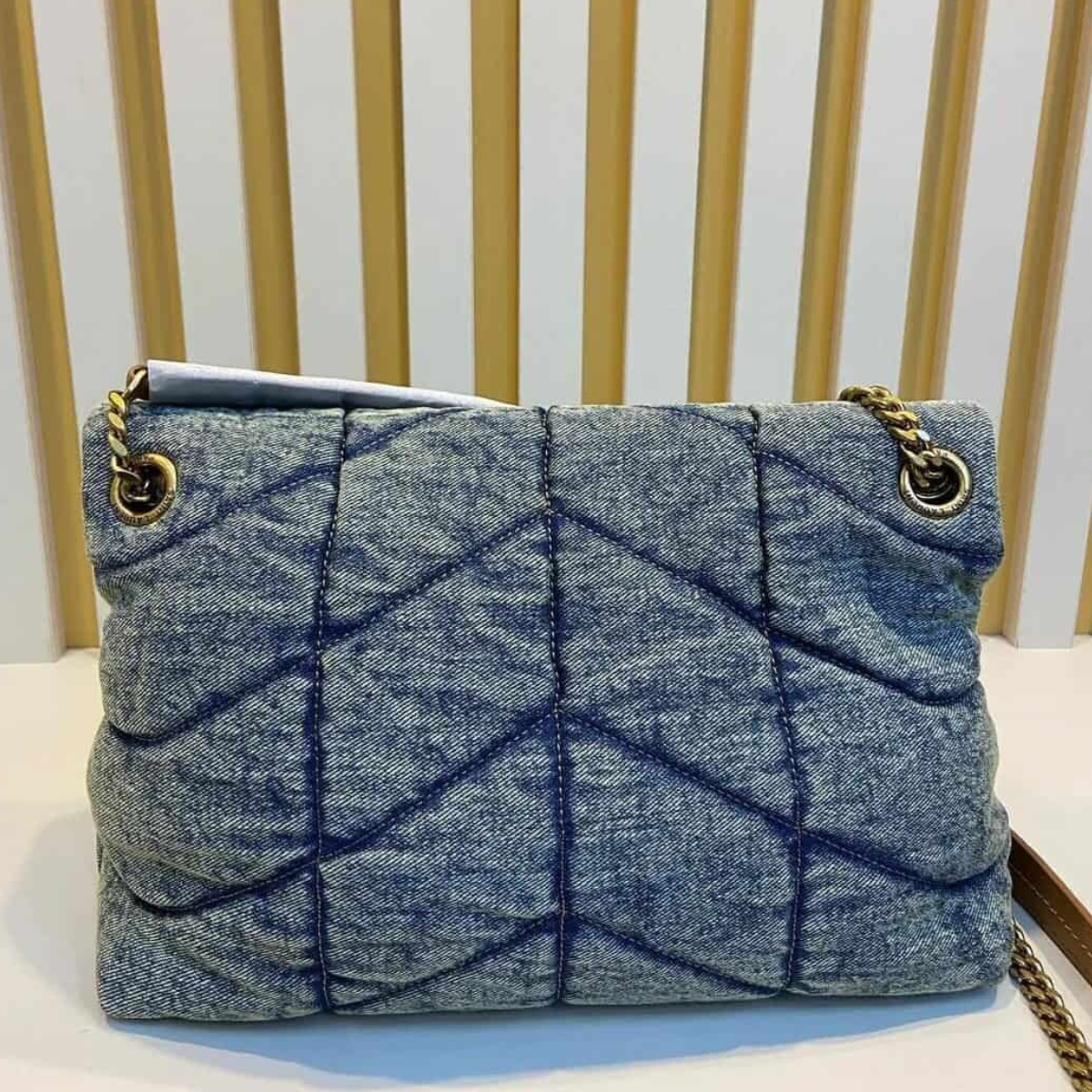 BORSA LOULOU PUFFER IN DENIM VINTAGE TRAPUNTATO