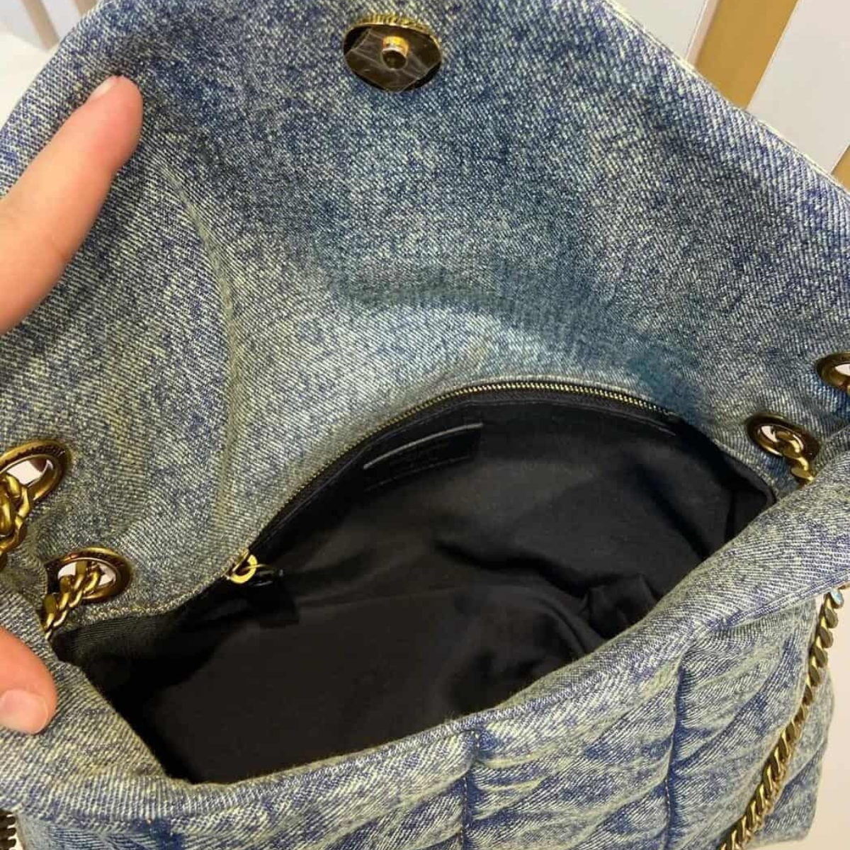 BORSA LOULOU PUFFER IN DENIM VINTAGE TRAPUNTATO