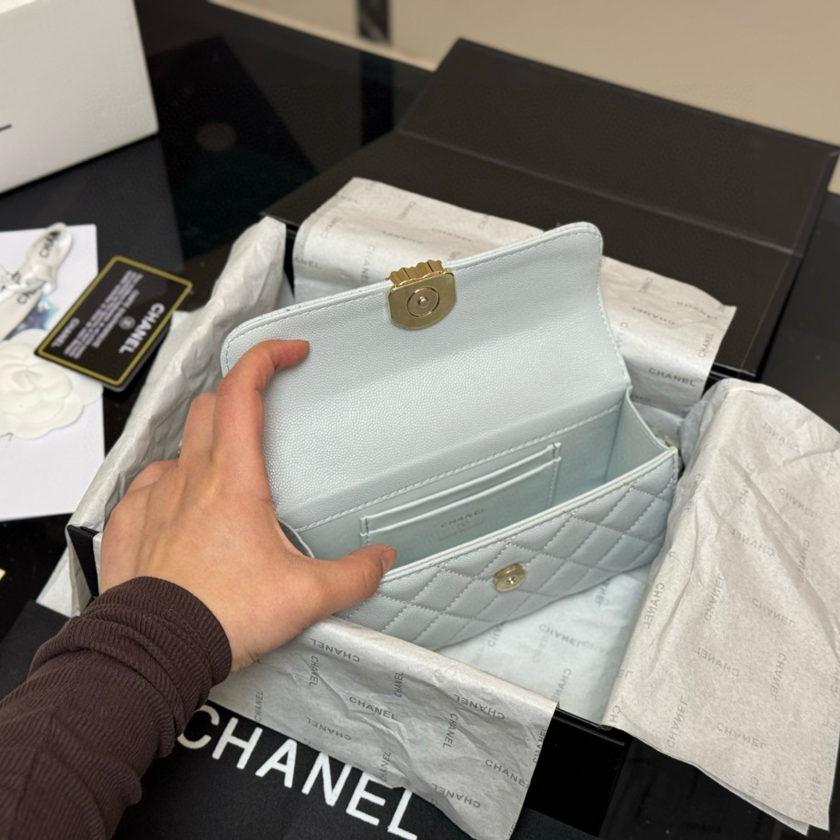 CHANEL CLASSIC FLAP GRIGIO GHIACCIO