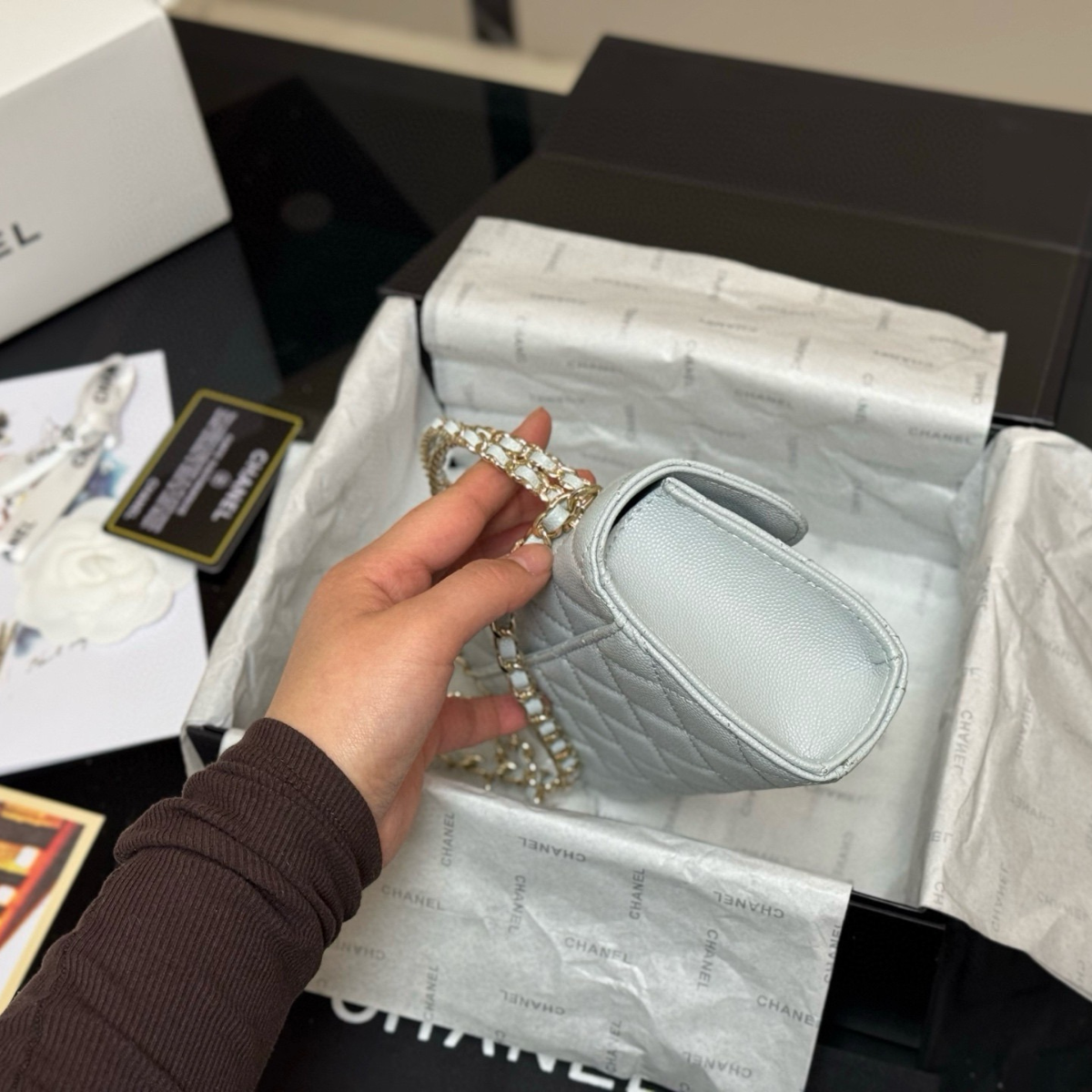 CHANEL CLASSIC FLAP GRIGIO GHIACCIO