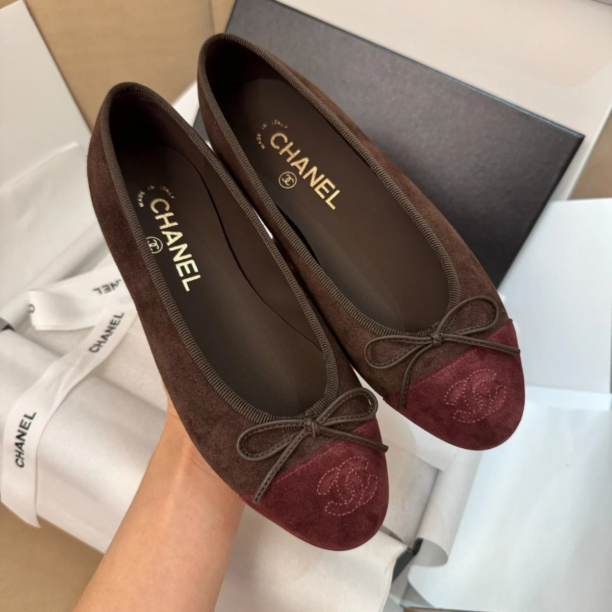 CHANEL 25 BALLERINE E CAVIALE BORDEAUX SET