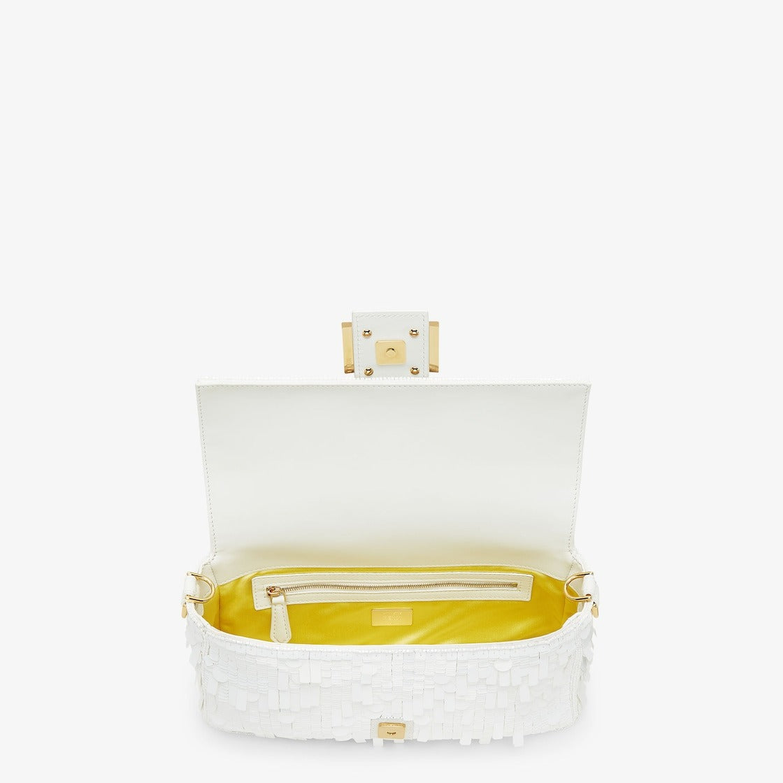 BORSA BAGUETTE FENDI IN PELLE E PAILLETTES BIANCHE