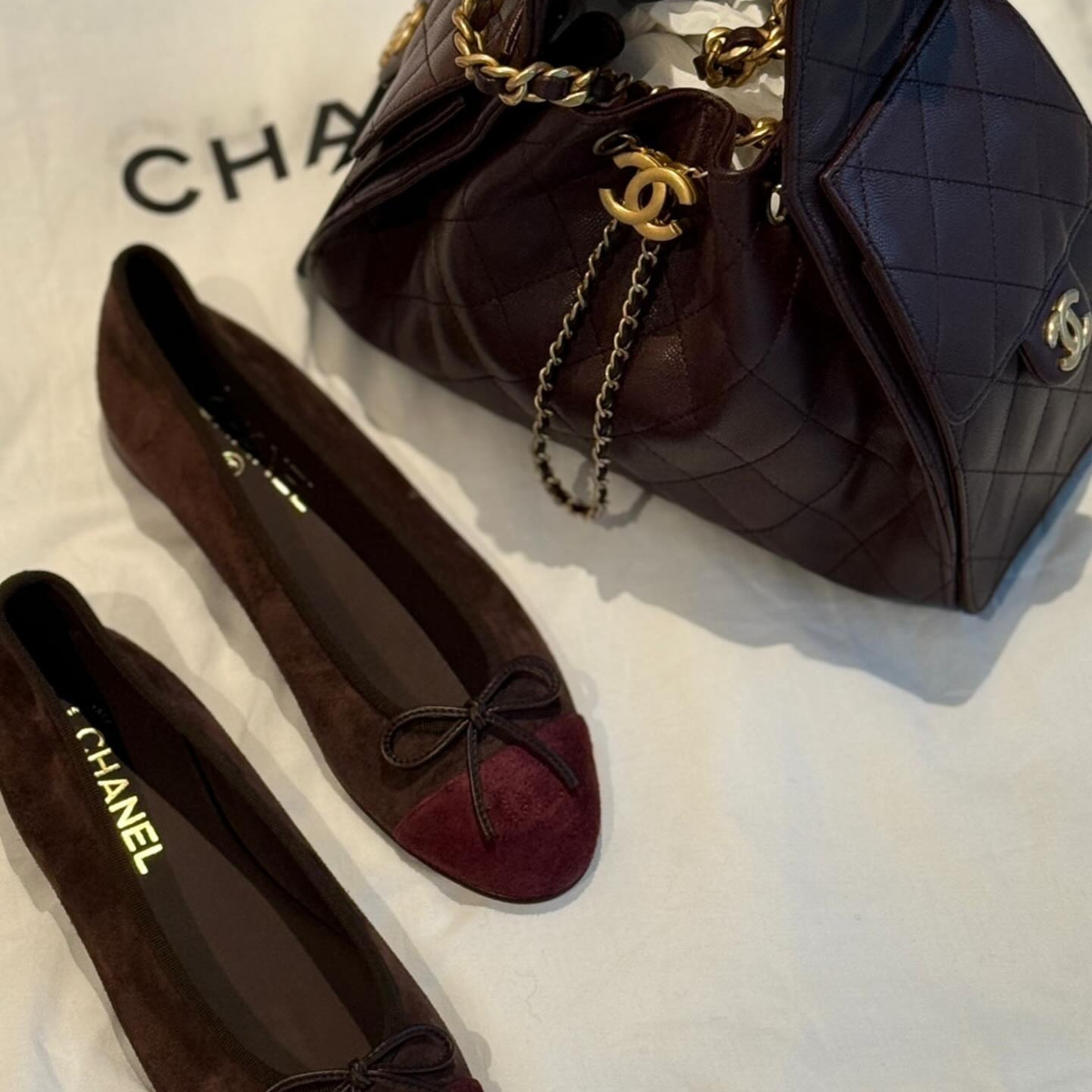 CHANEL 25 BALLERINE E CAVIALE BORDEAUX SET