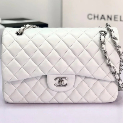 BORSA CHANEL CLASSICA CON PATTINA SINGOLA BIANCO SPORCO
