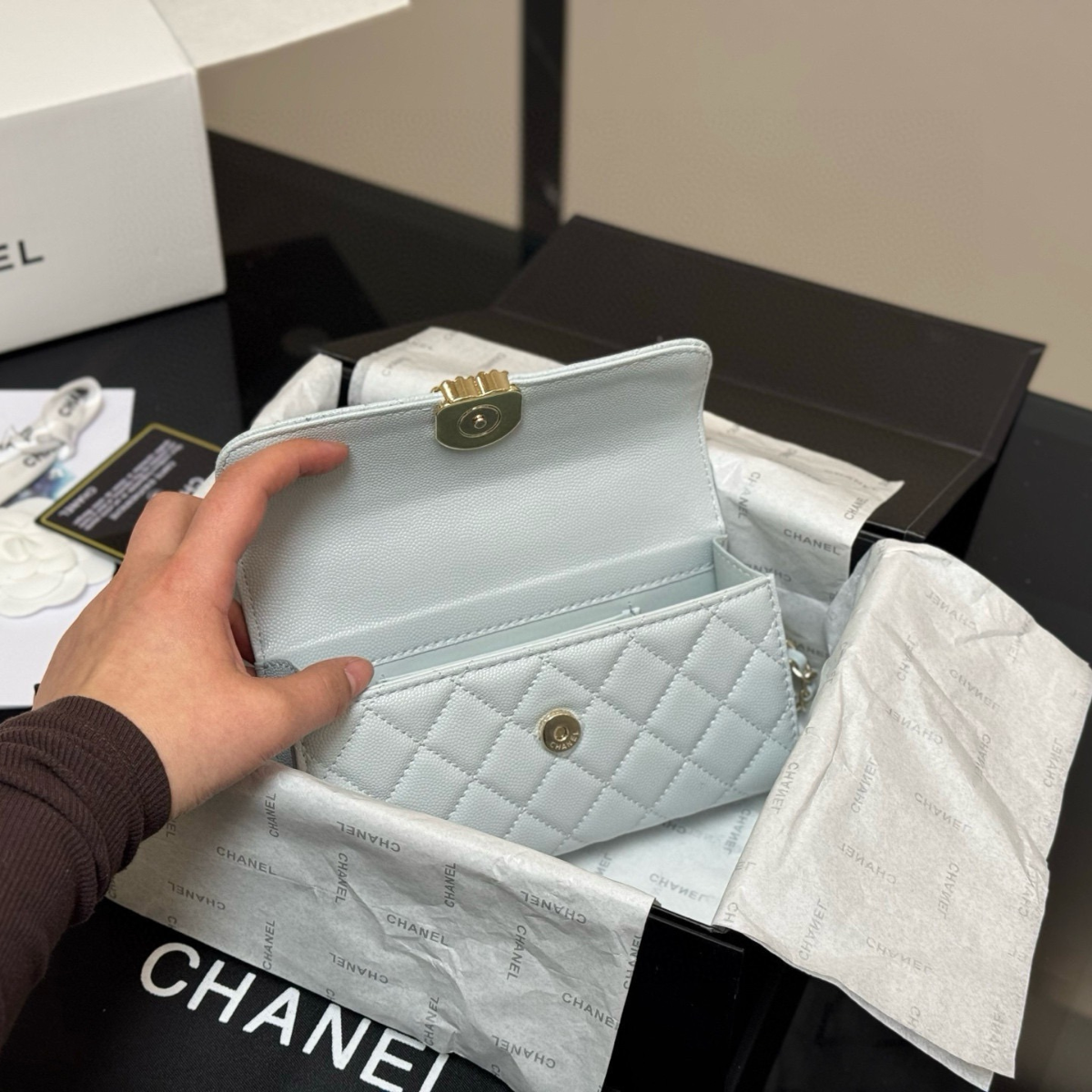 CHANEL CLASSIC FLAP GRIGIO GHIACCIO