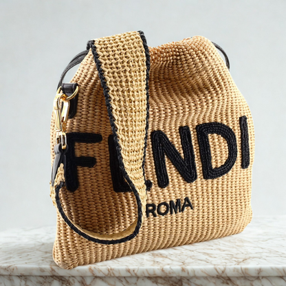 BORSA FENDI SACK PICCOLA IN PAGLIA INTRECCIATA BEIGE