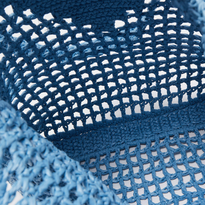 BORSA SHOPPER PRADA IN RAFIA CON LOGO INTRECCIATO – BLU