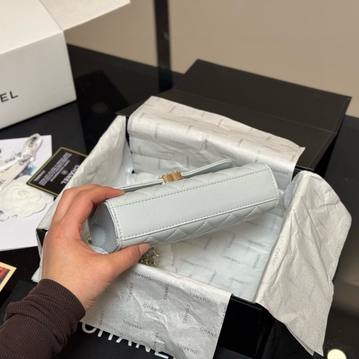 CHANEL CLASSIC FLAP GRIGIO GHIACCIO