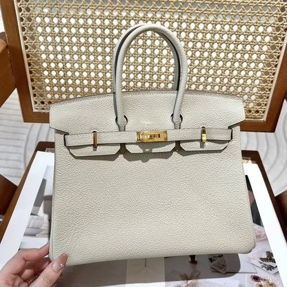 HERMÈS BIRKIN 25 HSS CRAIE/GRIS TOURTERELLE IN PELLE TOGO CON FERRAMENTA IN ORO SPAZZOLATO