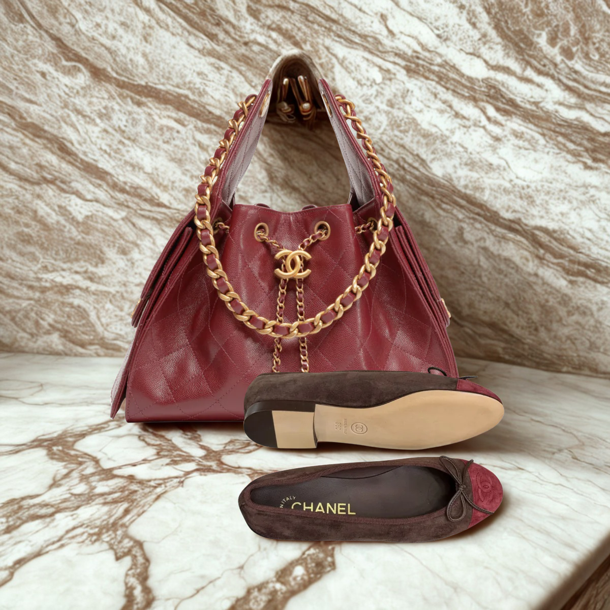 CHANEL 25 BALLERINE E CAVIALE BORDEAUX SET
